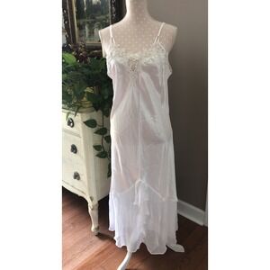 Alexandra Nicole White Silky Night Gown Slip Dress Bridal Pearls Sequins Size L